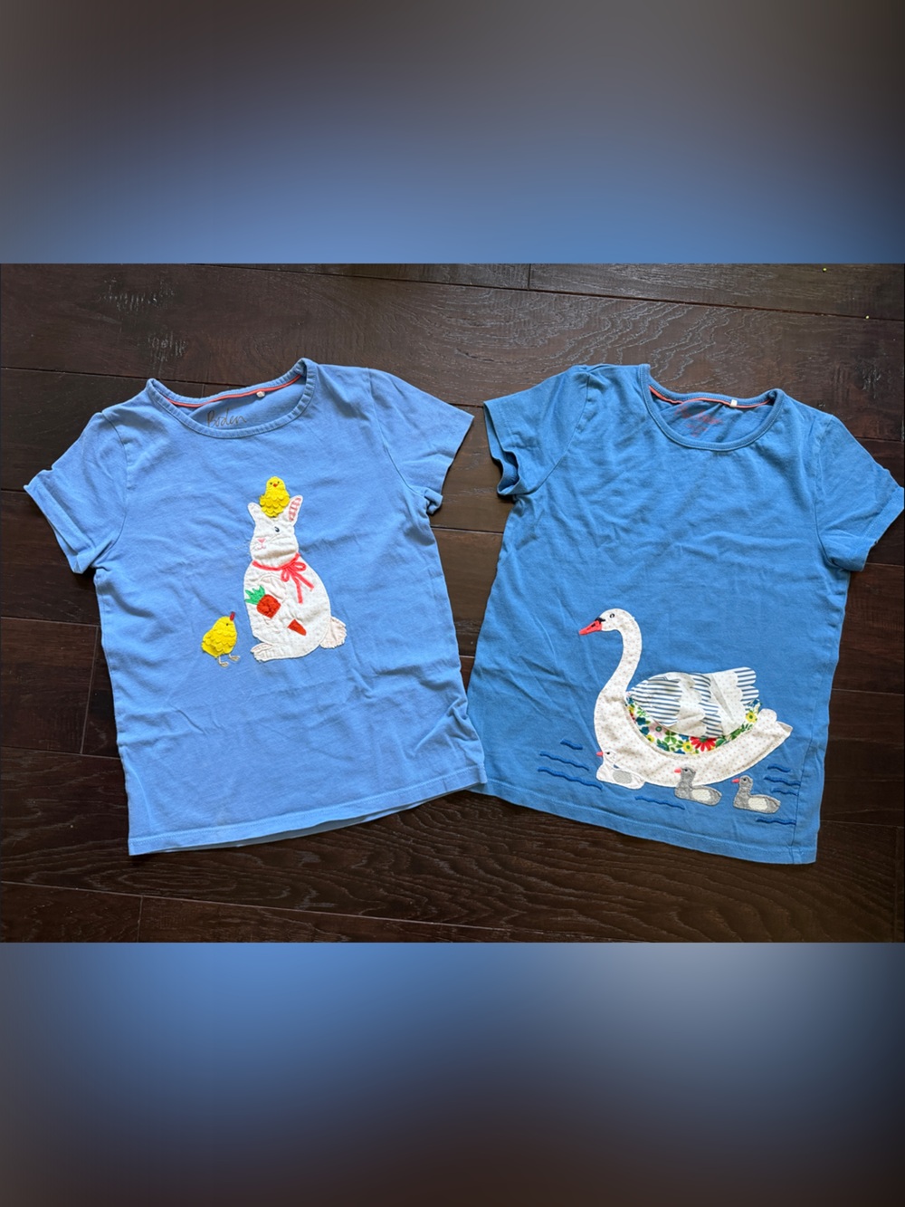 Mini Boden Kids Blue Short-Sleeve Top with Duck and Swan Appliqué